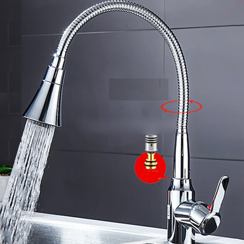 Contemporary Standard Kitchen Faucet Metal Kitchen Faucet with One Handle Extra Thick Stainless steel Hot/Cold Water Dispensers Clearhalo 'Home Improvement' 'home_improvement' 'home_improvement_kitchen_faucets' 'Kitchen Faucets' 'Kitchen Remodel & Kitchen Fixtures' 'Kitchen Sinks & Faucet Components' 'kitchen_faucets' 6615953