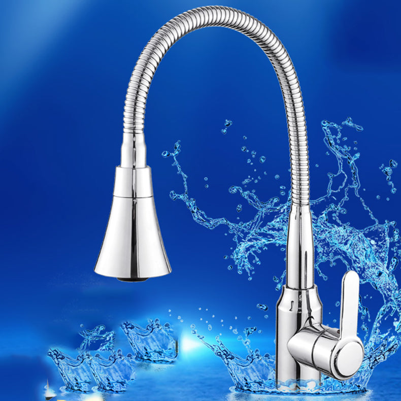 Contemporary Standard Kitchen Faucet Metal Kitchen Faucet with One Handle Clearhalo 'Home Improvement' 'home_improvement' 'home_improvement_kitchen_faucets' 'Kitchen Faucets' 'Kitchen Remodel & Kitchen Fixtures' 'Kitchen Sinks & Faucet Components' 'kitchen_faucets' 6615954