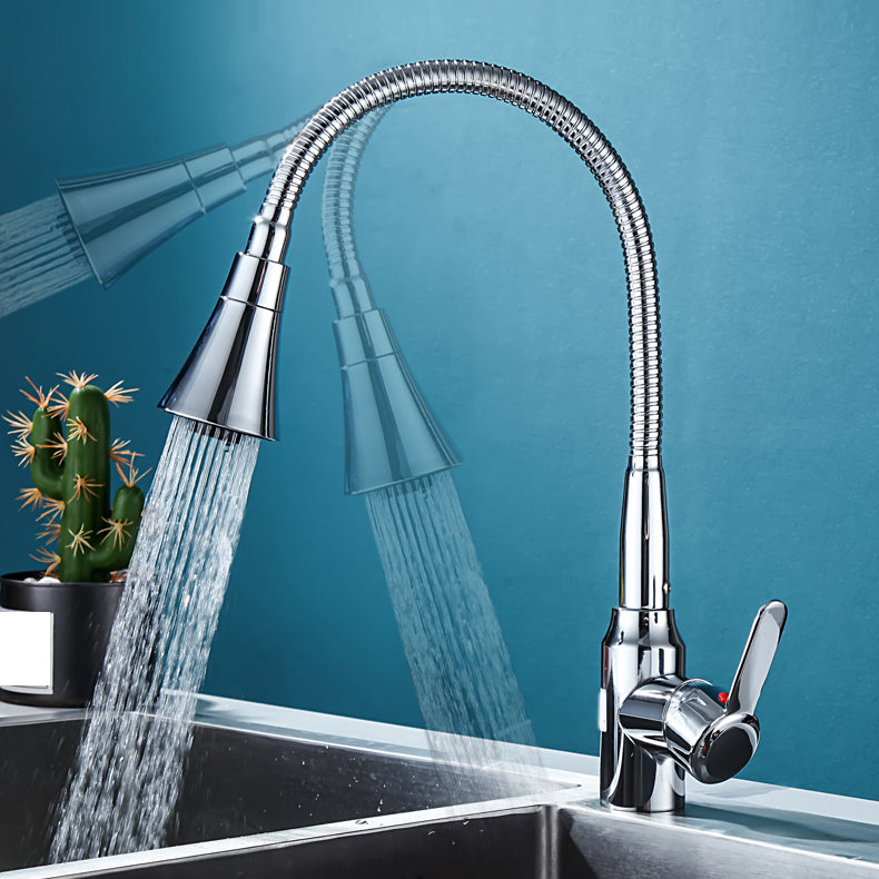 Contemporary Standard Kitchen Faucet Metal Kitchen Faucet with One Handle Clearhalo 'Home Improvement' 'home_improvement' 'home_improvement_kitchen_faucets' 'Kitchen Faucets' 'Kitchen Remodel & Kitchen Fixtures' 'Kitchen Sinks & Faucet Components' 'kitchen_faucets' 6615956