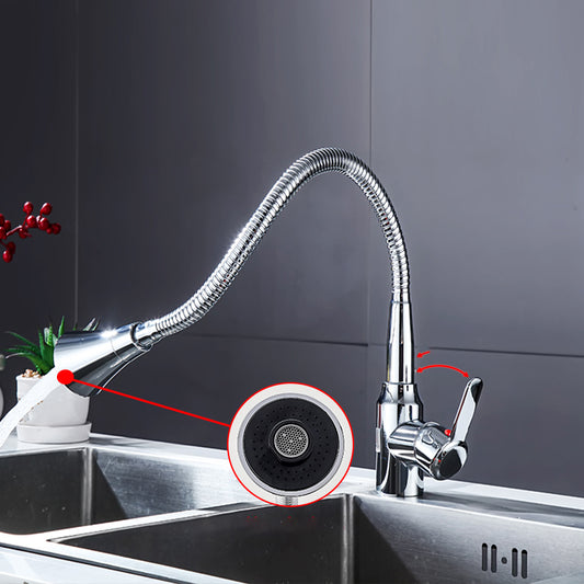 Contemporary Standard Kitchen Faucet Metal Kitchen Faucet with One Handle Clearhalo 'Home Improvement' 'home_improvement' 'home_improvement_kitchen_faucets' 'Kitchen Faucets' 'Kitchen Remodel & Kitchen Fixtures' 'Kitchen Sinks & Faucet Components' 'kitchen_faucets' 6615966