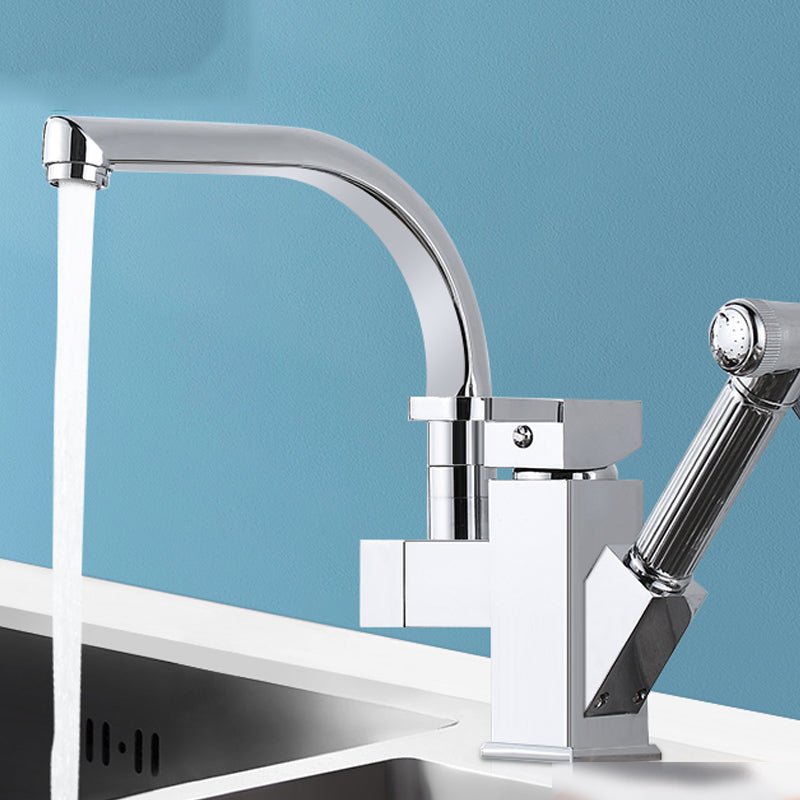 Metal Standard Kitchen Faucet Modern Style Kitchen Faucet with Pull out Sprayer Clearhalo 'Home Improvement' 'home_improvement' 'home_improvement_kitchen_faucets' 'Kitchen Faucets' 'Kitchen Remodel & Kitchen Fixtures' 'Kitchen Sinks & Faucet Components' 'kitchen_faucets' 6615971
