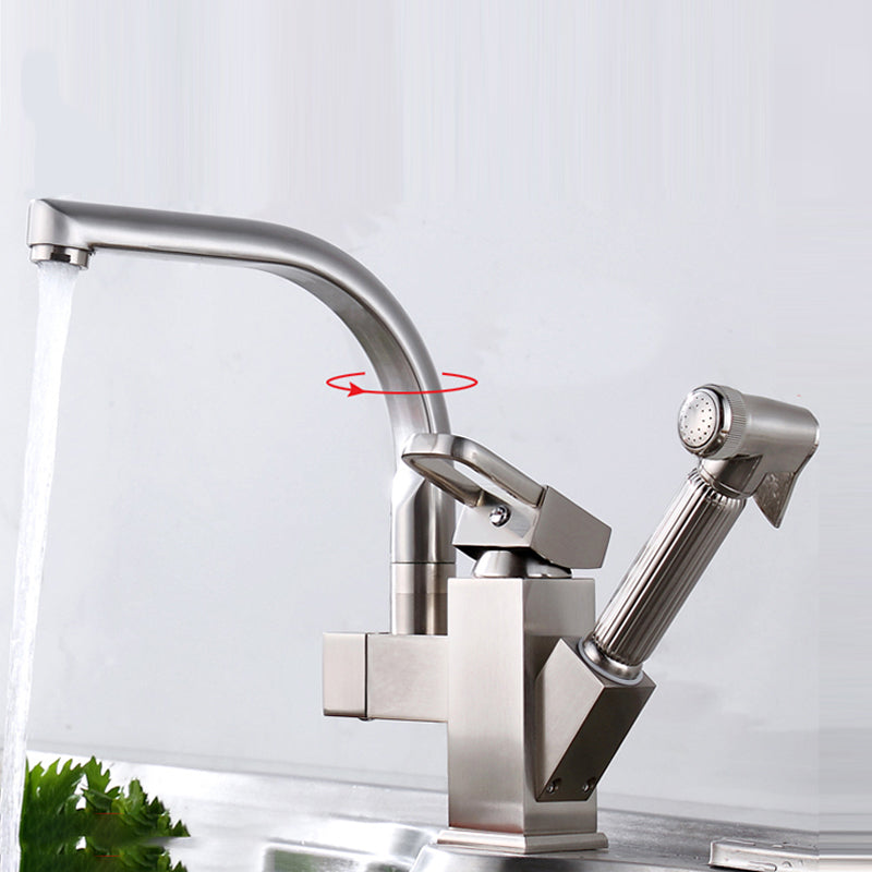 Metal Standard Kitchen Faucet Modern Style Kitchen Faucet with Pull out Sprayer 10.2" Clearhalo 'Home Improvement' 'home_improvement' 'home_improvement_kitchen_faucets' 'Kitchen Faucets' 'Kitchen Remodel & Kitchen Fixtures' 'Kitchen Sinks & Faucet Components' 'kitchen_faucets' 6615972