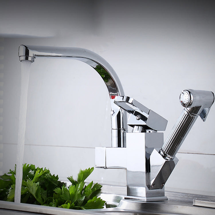 Metal Standard Kitchen Faucet Modern Style Kitchen Faucet with Pull out Sprayer Clearhalo 'Home Improvement' 'home_improvement' 'home_improvement_kitchen_faucets' 'Kitchen Faucets' 'Kitchen Remodel & Kitchen Fixtures' 'Kitchen Sinks & Faucet Components' 'kitchen_faucets' 6615974
