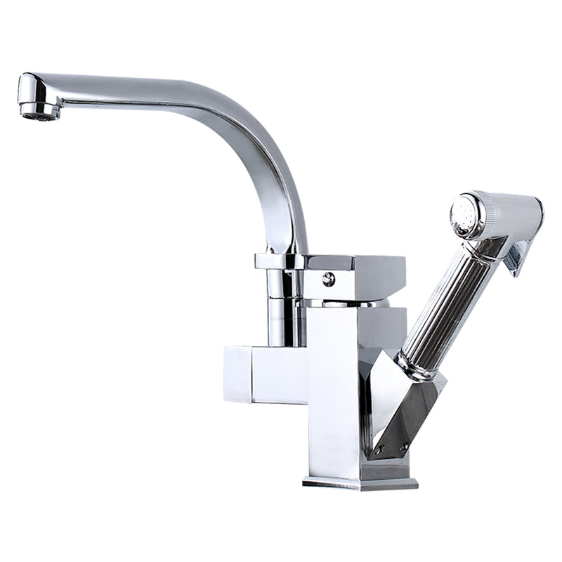 Metal Standard Kitchen Faucet Modern Style Kitchen Faucet with Pull out Sprayer Clearhalo 'Home Improvement' 'home_improvement' 'home_improvement_kitchen_faucets' 'Kitchen Faucets' 'Kitchen Remodel & Kitchen Fixtures' 'Kitchen Sinks & Faucet Components' 'kitchen_faucets' 6615979