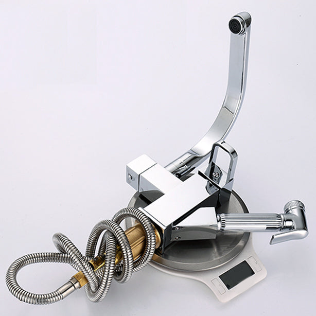 Metal Standard Kitchen Faucet Modern Style Kitchen Faucet with Pull out Sprayer Clearhalo 'Home Improvement' 'home_improvement' 'home_improvement_kitchen_faucets' 'Kitchen Faucets' 'Kitchen Remodel & Kitchen Fixtures' 'Kitchen Sinks & Faucet Components' 'kitchen_faucets' 6615984