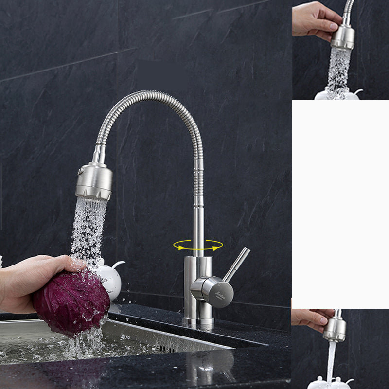 Contemporary 1 Hole Kitchen Faucet Single Handle with Supply Line Shower Head Thin Faucet Clearhalo 'Home Improvement' 'home_improvement' 'home_improvement_kitchen_faucets' 'Kitchen Faucets' 'Kitchen Remodel & Kitchen Fixtures' 'Kitchen Sinks & Faucet Components' 'kitchen_faucets' 6616006