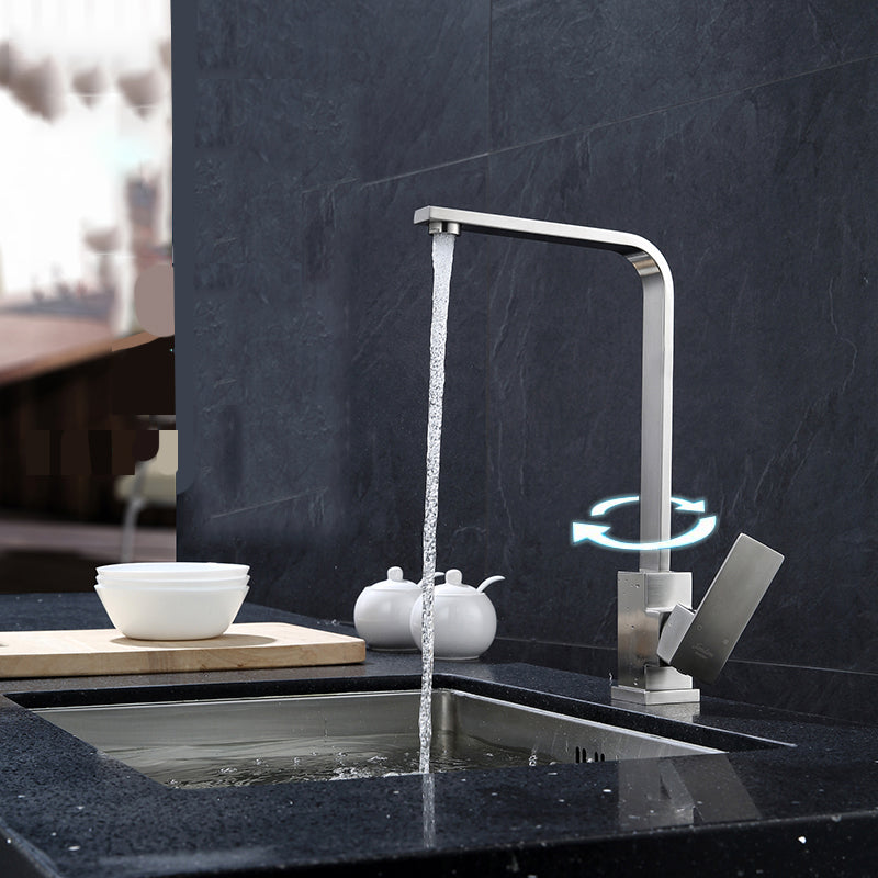 Contemporary 1 Hole Kitchen Faucet Single Handle with Supply Line Square Wide Faucet Clearhalo 'Home Improvement' 'home_improvement' 'home_improvement_kitchen_faucets' 'Kitchen Faucets' 'Kitchen Remodel & Kitchen Fixtures' 'Kitchen Sinks & Faucet Components' 'kitchen_faucets' 6616007
