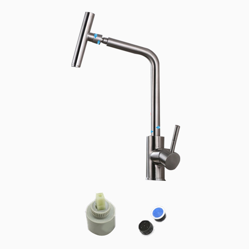 Contemporary 1 Hole Kitchen Faucet Single Handle with Supply Line T-Shape Thin Faucet Clearhalo 'Home Improvement' 'home_improvement' 'home_improvement_kitchen_faucets' 'Kitchen Faucets' 'Kitchen Remodel & Kitchen Fixtures' 'Kitchen Sinks & Faucet Components' 'kitchen_faucets' 6616009