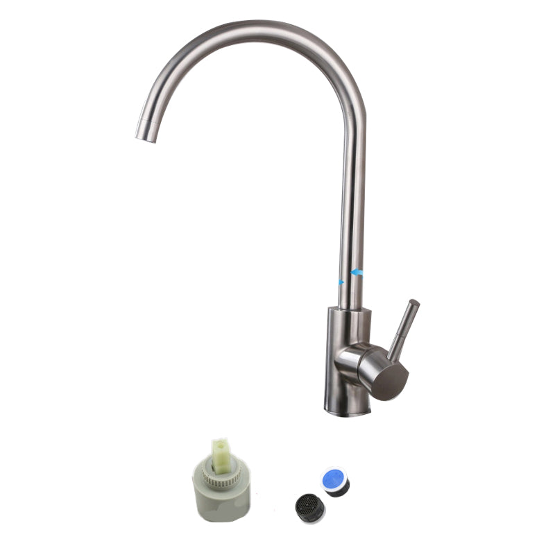 Contemporary 1 Hole Kitchen Faucet Single Handle with Supply Line Gooseneck Thin Faucet Supply Lines Not Included Clearhalo 'Home Improvement' 'home_improvement' 'home_improvement_kitchen_faucets' 'Kitchen Faucets' 'Kitchen Remodel & Kitchen Fixtures' 'Kitchen Sinks & Faucet Components' 'kitchen_faucets' 6616011
