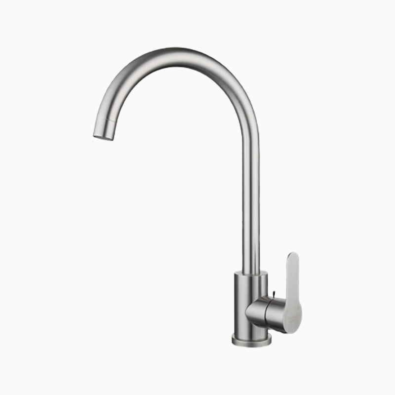 Contemporary 1 Hole Kitchen Faucet Single Handle with Supply Line Gooseneck Wide Faucet Clearhalo 'Home Improvement' 'home_improvement' 'home_improvement_kitchen_faucets' 'Kitchen Faucets' 'Kitchen Remodel & Kitchen Fixtures' 'Kitchen Sinks & Faucet Components' 'kitchen_faucets' 6616013