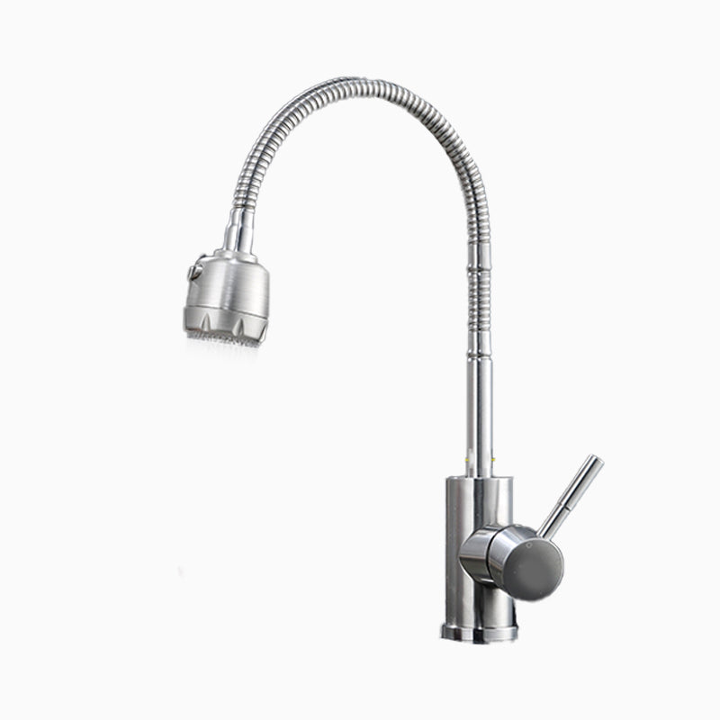 Contemporary 1 Hole Kitchen Faucet Single Handle with Supply Line Clearhalo 'Home Improvement' 'home_improvement' 'home_improvement_kitchen_faucets' 'Kitchen Faucets' 'Kitchen Remodel & Kitchen Fixtures' 'Kitchen Sinks & Faucet Components' 'kitchen_faucets' 6616018