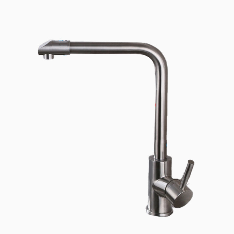 Contemporary 1 Hole Kitchen Faucet Single Handle with Supply Line 7 Shape Thin Faucet Clearhalo 'Home Improvement' 'home_improvement' 'home_improvement_kitchen_faucets' 'Kitchen Faucets' 'Kitchen Remodel & Kitchen Fixtures' 'Kitchen Sinks & Faucet Components' 'kitchen_faucets' 6616020