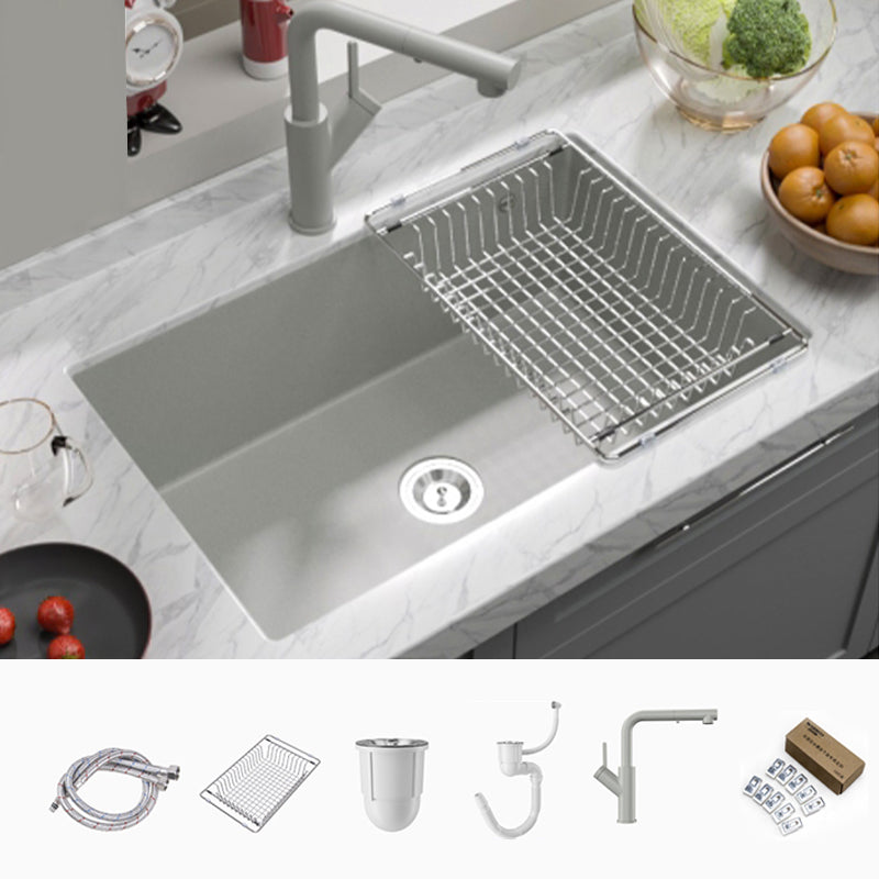 Contemporary Style Kitchen Sink Undermount Kitchen Sink with Drain Strainer Kit 28"L x 18"W x 9"H Sink with Faucet Square Faucet & Filter Basket Clearhalo 'Home Improvement' 'home_improvement' 'home_improvement_kitchen_sinks' 'Kitchen Remodel & Kitchen Fixtures' 'Kitchen Sinks & Faucet Components' 'Kitchen Sinks' 'kitchen_sinks' 6616052