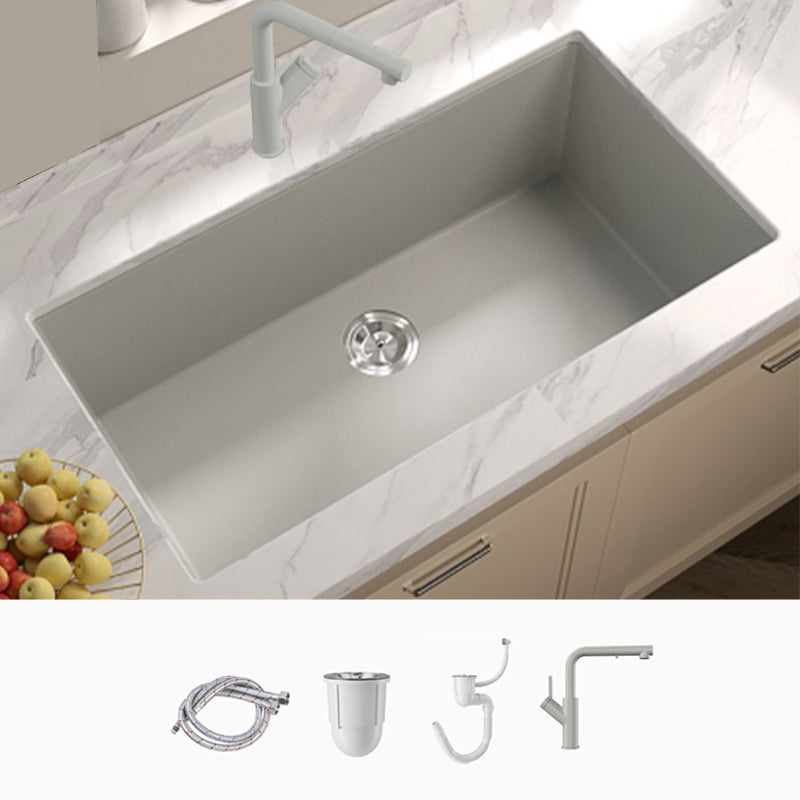Contemporary Style Kitchen Sink Undermount Kitchen Sink with Drain Strainer Kit 31"L x 17"W x 9"H Sink with Faucet Square Faucet Clearhalo 'Home Improvement' 'home_improvement' 'home_improvement_kitchen_sinks' 'Kitchen Remodel & Kitchen Fixtures' 'Kitchen Sinks & Faucet Components' 'Kitchen Sinks' 'kitchen_sinks' 6616056