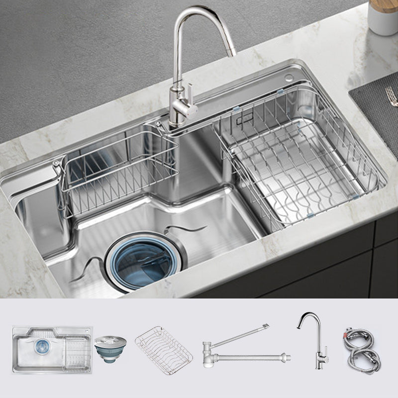 Modern Style Kitchen Sink Undermount Corrosion Resistant Kitchen Double Sink 31.5"L x 18.9"W x 8.7"H Sink with Faucet Round Faucet Clearhalo 'Home Improvement' 'home_improvement' 'home_improvement_kitchen_sinks' 'Kitchen Remodel & Kitchen Fixtures' 'Kitchen Sinks & Faucet Components' 'Kitchen Sinks' 'kitchen_sinks' 6616065
