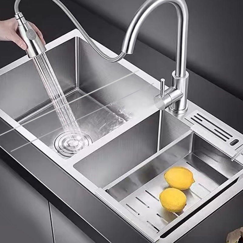 Modern Style Kitchen Sink Drop-In Noise-cancelling Design Kitchen Double Sink Clearhalo 'Home Improvement' 'home_improvement' 'home_improvement_kitchen_sinks' 'Kitchen Remodel & Kitchen Fixtures' 'Kitchen Sinks & Faucet Components' 'Kitchen Sinks' 'kitchen_sinks' 6616117