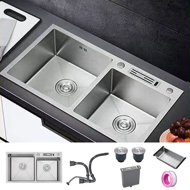 Modern Style Kitchen Sink Drop-In Noise-cancelling Design Kitchen Double Sink Sink Only None Clearhalo 'Home Improvement' 'home_improvement' 'home_improvement_kitchen_sinks' 'Kitchen Remodel & Kitchen Fixtures' 'Kitchen Sinks & Faucet Components' 'Kitchen Sinks' 'kitchen_sinks' 6616118