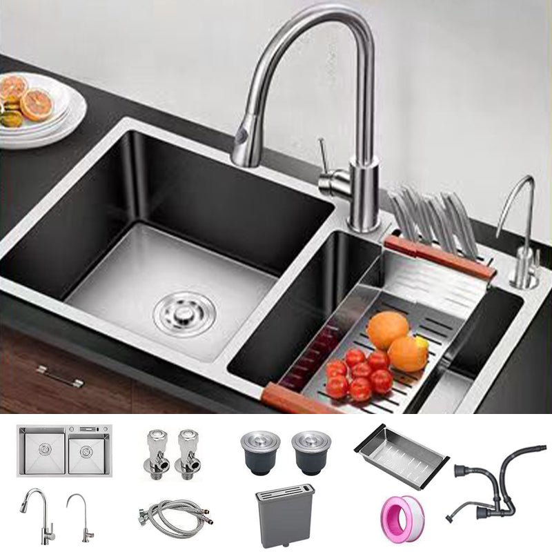 Modern Style Kitchen Sink Drop-In Noise-cancelling Design Kitchen Double Sink Sink with Faucet Double Tap for Water Purification Clearhalo 'Home Improvement' 'home_improvement' 'home_improvement_kitchen_sinks' 'Kitchen Remodel & Kitchen Fixtures' 'Kitchen Sinks & Faucet Components' 'Kitchen Sinks' 'kitchen_sinks' 6616119