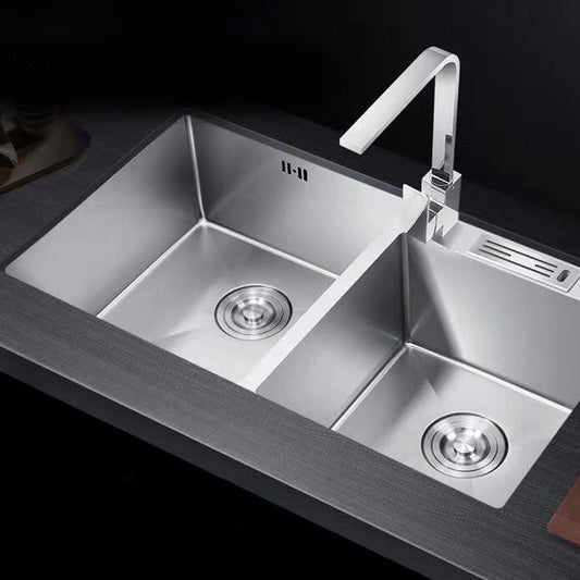 Modern Style Kitchen Sink Drop-In Noise-cancelling Design Kitchen Double Sink Clearhalo 'Home Improvement' 'home_improvement' 'home_improvement_kitchen_sinks' 'Kitchen Remodel & Kitchen Fixtures' 'Kitchen Sinks & Faucet Components' 'Kitchen Sinks' 'kitchen_sinks' 6616120