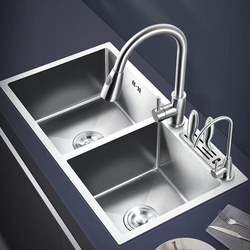 Modern Style Kitchen Sink Drop-In Noise-cancelling Design Kitchen Double Sink Clearhalo 'Home Improvement' 'home_improvement' 'home_improvement_kitchen_sinks' 'Kitchen Remodel & Kitchen Fixtures' 'Kitchen Sinks & Faucet Components' 'Kitchen Sinks' 'kitchen_sinks' 6616124