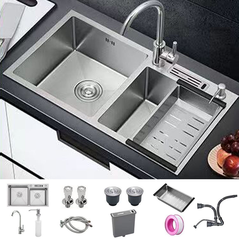 Modern Style Kitchen Sink Drop-In Noise-cancelling Design Kitchen Double Sink Sink with Faucet Round Faucet Clearhalo 'Home Improvement' 'home_improvement' 'home_improvement_kitchen_sinks' 'Kitchen Remodel & Kitchen Fixtures' 'Kitchen Sinks & Faucet Components' 'Kitchen Sinks' 'kitchen_sinks' 6616126