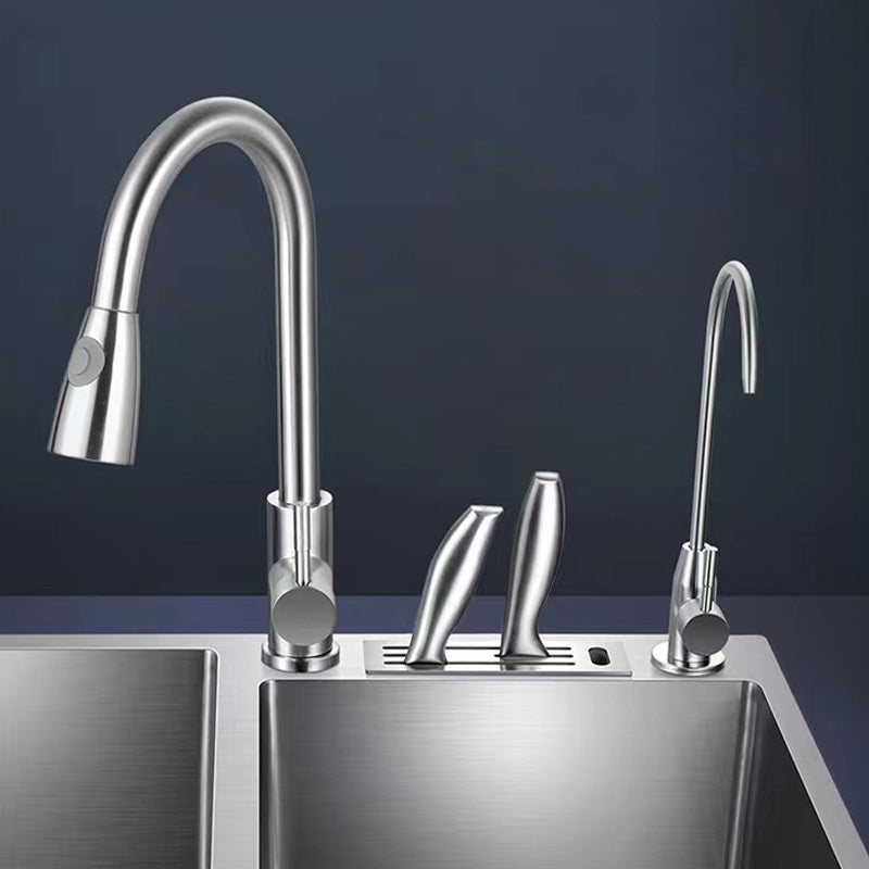 Modern Style Kitchen Sink Drop-In Noise-cancelling Design Kitchen Double Sink Clearhalo 'Home Improvement' 'home_improvement' 'home_improvement_kitchen_sinks' 'Kitchen Remodel & Kitchen Fixtures' 'Kitchen Sinks & Faucet Components' 'Kitchen Sinks' 'kitchen_sinks' 6616134