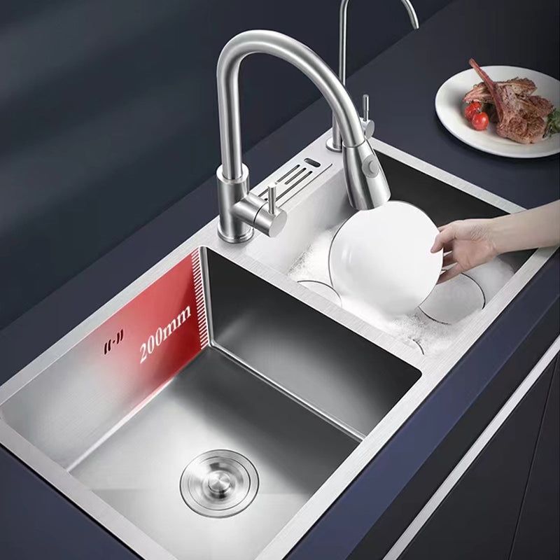 Modern Style Kitchen Sink Drop-In Noise-cancelling Design Kitchen Double Sink Clearhalo 'Home Improvement' 'home_improvement' 'home_improvement_kitchen_sinks' 'Kitchen Remodel & Kitchen Fixtures' 'Kitchen Sinks & Faucet Components' 'Kitchen Sinks' 'kitchen_sinks' 6616136