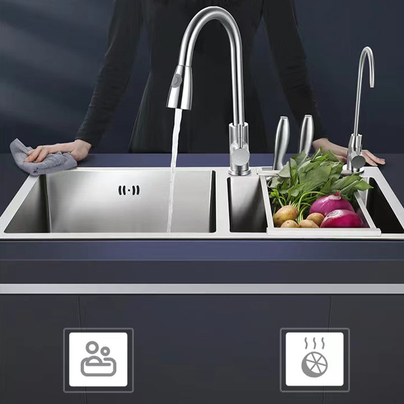Modern Style Kitchen Sink Drop-In Noise-cancelling Design Kitchen Double Sink Clearhalo 'Home Improvement' 'home_improvement' 'home_improvement_kitchen_sinks' 'Kitchen Remodel & Kitchen Fixtures' 'Kitchen Sinks & Faucet Components' 'Kitchen Sinks' 'kitchen_sinks' 6616137