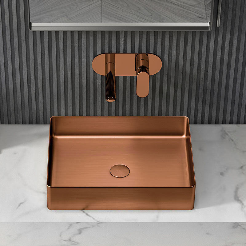 Contemporary Bathroom Sink Metal Rectangular Vessel Sink with Pop-Up Drain Clearhalo 'Bathroom Remodel & Bathroom Fixtures' 'Bathroom Sinks & Faucet Components' 'Bathroom Sinks' 'bathroom_sink' 'Home Improvement' 'home_improvement' 'home_improvement_bathroom_sink' 6616179