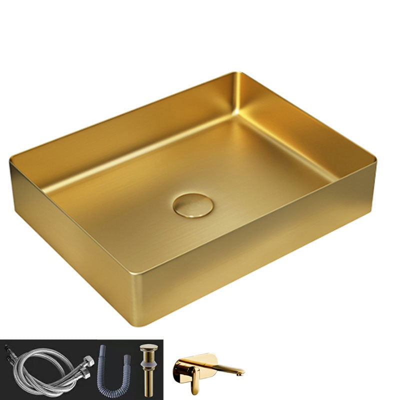 Contemporary Bathroom Sink Metal Rectangular Vessel Sink with Pop-Up Drain Gold Round Faucet Sink with Faucet Clearhalo 'Bathroom Remodel & Bathroom Fixtures' 'Bathroom Sinks & Faucet Components' 'Bathroom Sinks' 'bathroom_sink' 'Home Improvement' 'home_improvement' 'home_improvement_bathroom_sink' 6616181