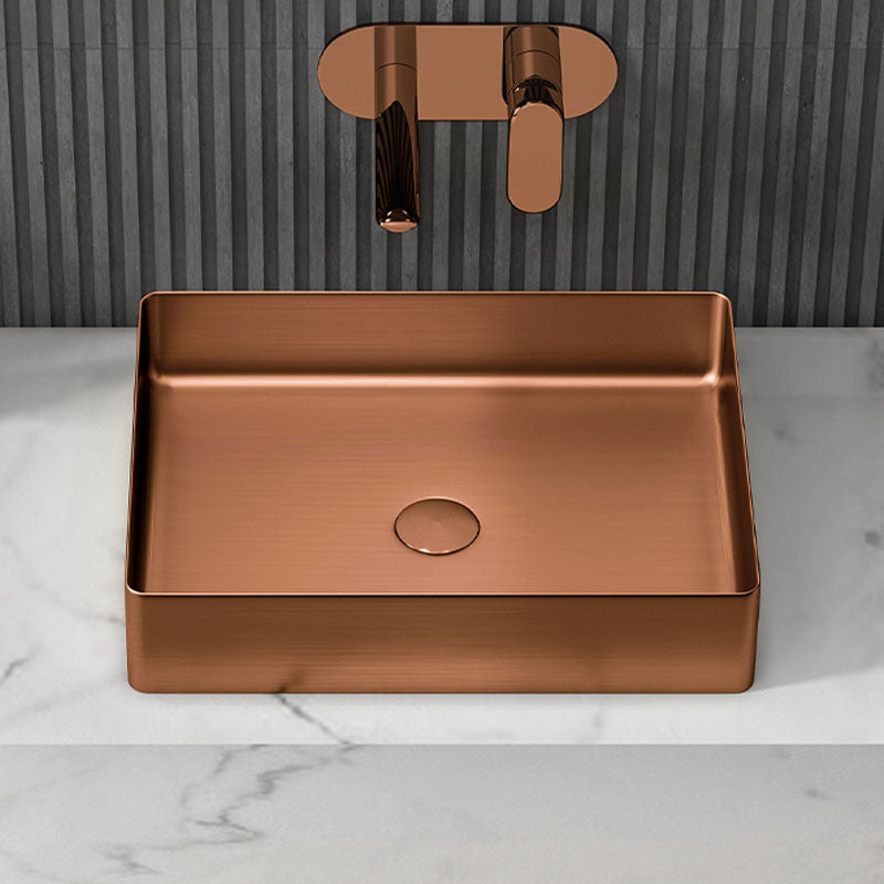 Contemporary Bathroom Sink Metal Rectangular Vessel Sink with Pop-Up Drain Clearhalo 'Bathroom Remodel & Bathroom Fixtures' 'Bathroom Sinks & Faucet Components' 'Bathroom Sinks' 'bathroom_sink' 'Home Improvement' 'home_improvement' 'home_improvement_bathroom_sink' 6616184