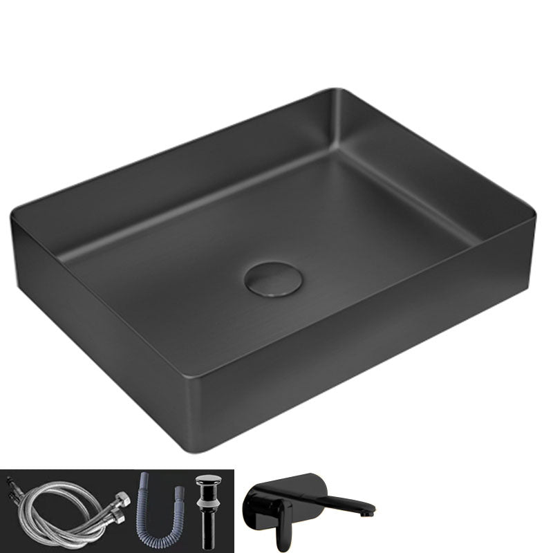 Contemporary Bathroom Sink Metal Rectangular Vessel Sink with Pop-Up Drain Black Round Faucet Sink with Faucet Clearhalo 'Bathroom Remodel & Bathroom Fixtures' 'Bathroom Sinks & Faucet Components' 'Bathroom Sinks' 'bathroom_sink' 'Home Improvement' 'home_improvement' 'home_improvement_bathroom_sink' 6616185