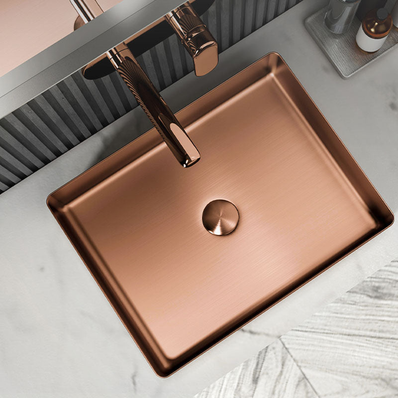 Contemporary Bathroom Sink Metal Rectangular Vessel Sink with Pop-Up Drain Clearhalo 'Bathroom Remodel & Bathroom Fixtures' 'Bathroom Sinks & Faucet Components' 'Bathroom Sinks' 'bathroom_sink' 'Home Improvement' 'home_improvement' 'home_improvement_bathroom_sink' 6616187