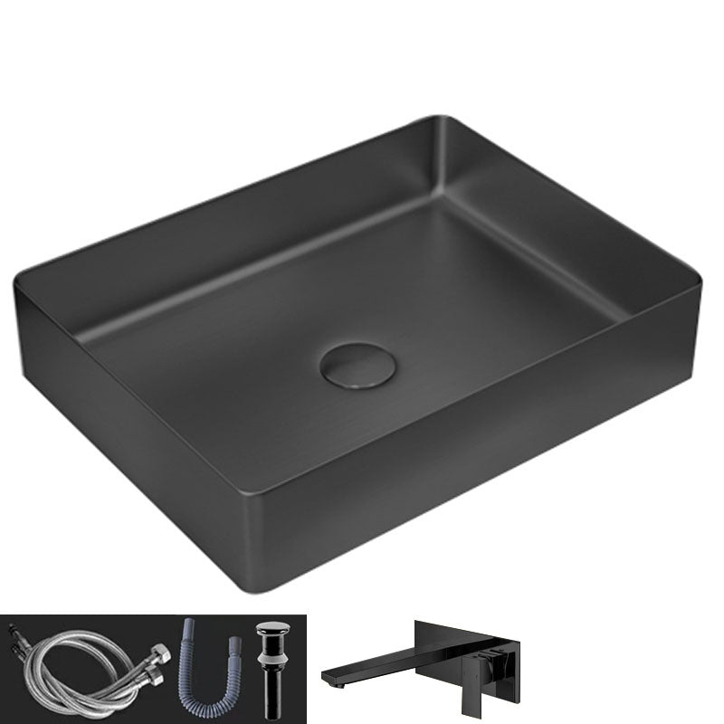 Contemporary Bathroom Sink Metal Rectangular Vessel Sink with Pop-Up Drain Black Square Faucet Sink with Faucet Clearhalo 'Bathroom Remodel & Bathroom Fixtures' 'Bathroom Sinks & Faucet Components' 'Bathroom Sinks' 'bathroom_sink' 'Home Improvement' 'home_improvement' 'home_improvement_bathroom_sink' 6616188