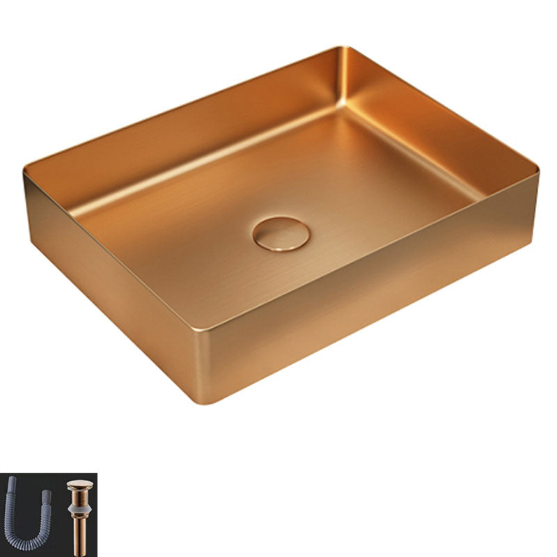 Contemporary Bathroom Sink Metal Rectangular Vessel Sink with Pop-Up Drain Rose Gold None Sink Clearhalo 'Bathroom Remodel & Bathroom Fixtures' 'Bathroom Sinks & Faucet Components' 'Bathroom Sinks' 'bathroom_sink' 'Home Improvement' 'home_improvement' 'home_improvement_bathroom_sink' 6616190