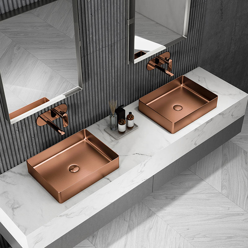 Contemporary Bathroom Sink Metal Rectangular Vessel Sink with Pop-Up Drain Clearhalo 'Bathroom Remodel & Bathroom Fixtures' 'Bathroom Sinks & Faucet Components' 'Bathroom Sinks' 'bathroom_sink' 'Home Improvement' 'home_improvement' 'home_improvement_bathroom_sink' 6616197