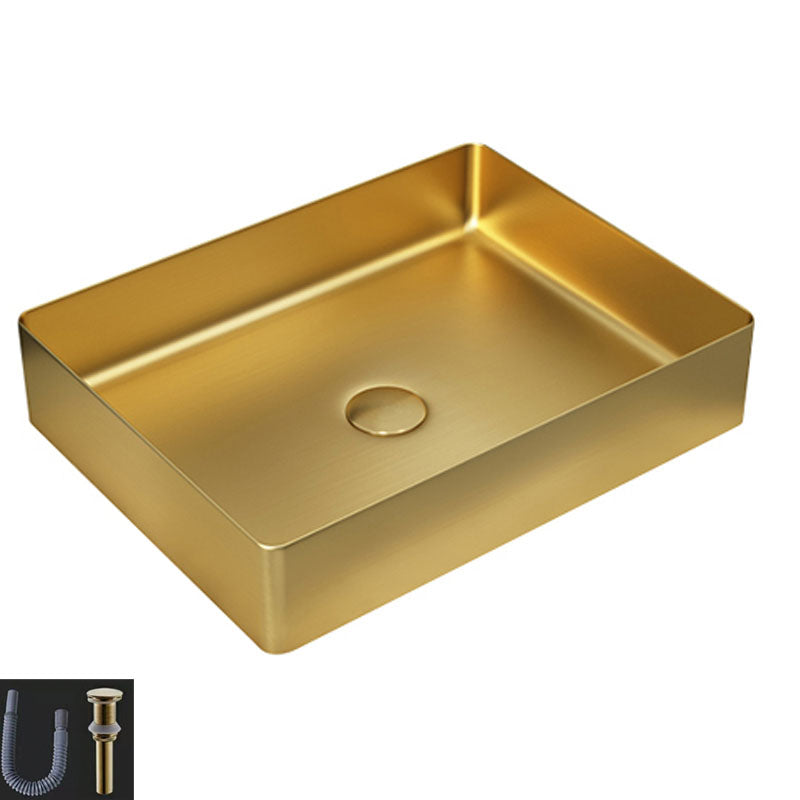 Contemporary Bathroom Sink Metal Rectangular Vessel Sink with Pop-Up Drain Gold None Sink Clearhalo 'Bathroom Remodel & Bathroom Fixtures' 'Bathroom Sinks & Faucet Components' 'Bathroom Sinks' 'bathroom_sink' 'Home Improvement' 'home_improvement' 'home_improvement_bathroom_sink' 6616198
