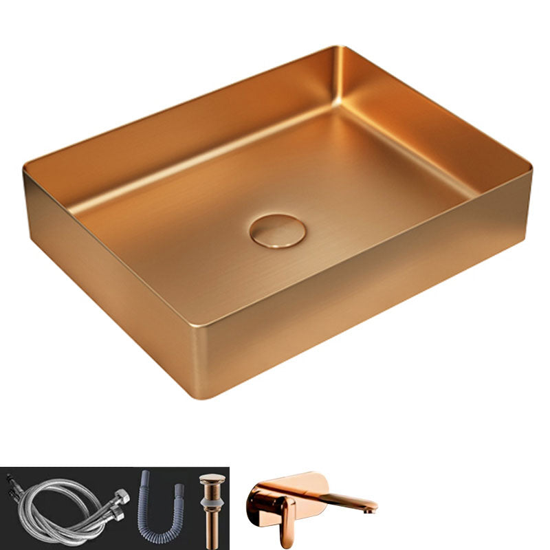 Contemporary Bathroom Sink Metal Rectangular Vessel Sink with Pop-Up Drain Rose Gold Round Faucet Sink with Faucet Clearhalo 'Bathroom Remodel & Bathroom Fixtures' 'Bathroom Sinks & Faucet Components' 'Bathroom Sinks' 'bathroom_sink' 'Home Improvement' 'home_improvement' 'home_improvement_bathroom_sink' 6616208
