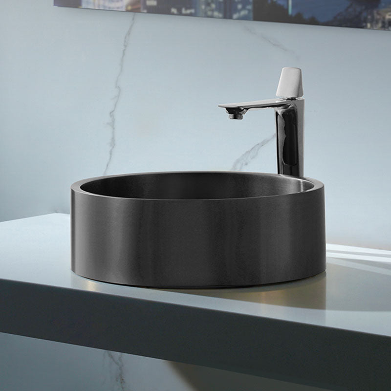 Contemporary Bathroom Sink Metal Round Vessel Bathroom Sink with Pop-Up Drain Black Straight Faucet Sink with Faucet Clearhalo 'Bathroom Remodel & Bathroom Fixtures' 'Bathroom Sinks & Faucet Components' 'Bathroom Sinks' 'bathroom_sink' 'Home Improvement' 'home_improvement' 'home_improvement_bathroom_sink' 6616249