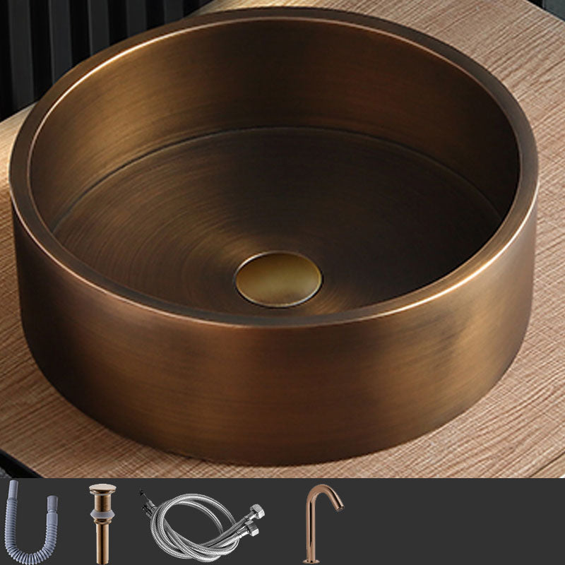 Contemporary Bathroom Sink Metal Round Vessel Bathroom Sink with Pop-Up Drain Brass Round Faucet Sink with Faucet Clearhalo 'Bathroom Remodel & Bathroom Fixtures' 'Bathroom Sinks & Faucet Components' 'Bathroom Sinks' 'bathroom_sink' 'Home Improvement' 'home_improvement' 'home_improvement_bathroom_sink' 6616250