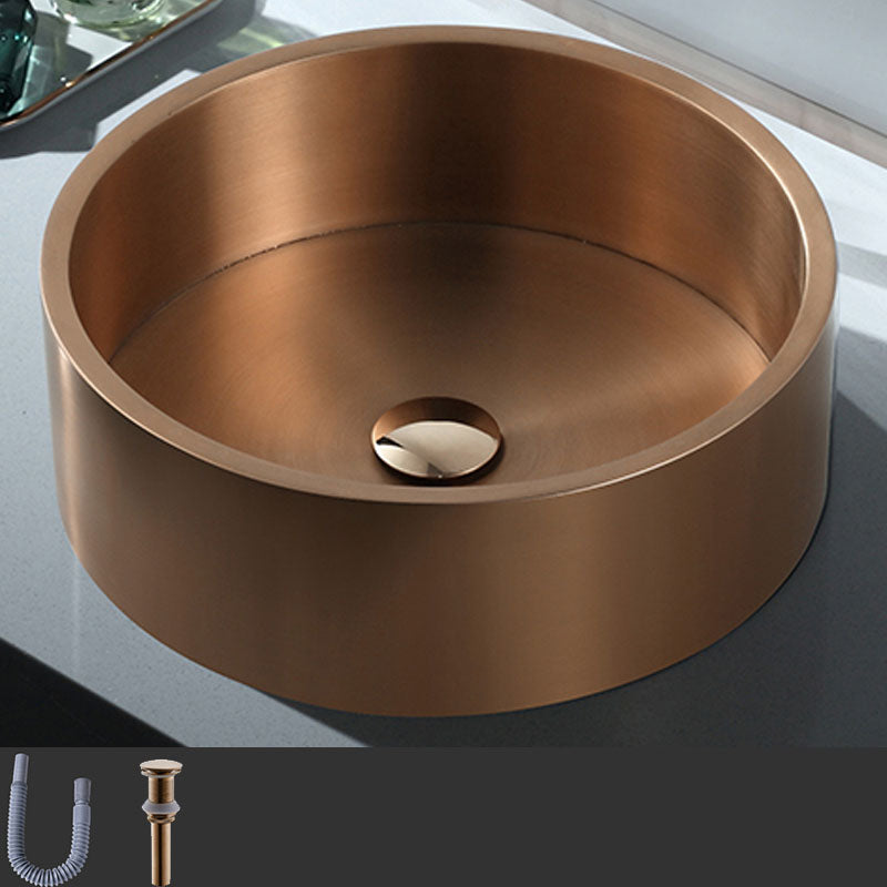 Contemporary Bathroom Sink Metal Round Vessel Bathroom Sink with Pop-Up Drain Rose Gold None Sink Clearhalo 'Bathroom Remodel & Bathroom Fixtures' 'Bathroom Sinks & Faucet Components' 'Bathroom Sinks' 'bathroom_sink' 'Home Improvement' 'home_improvement' 'home_improvement_bathroom_sink' 6616256