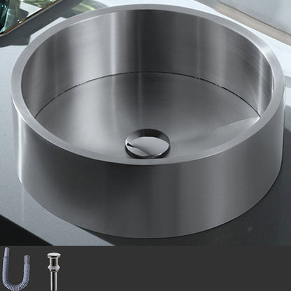 Contemporary Bathroom Sink Metal Round Vessel Bathroom Sink with Pop-Up Drain Silver None Sink Clearhalo 'Bathroom Remodel & Bathroom Fixtures' 'Bathroom Sinks & Faucet Components' 'Bathroom Sinks' 'bathroom_sink' 'Home Improvement' 'home_improvement' 'home_improvement_bathroom_sink' 6616271