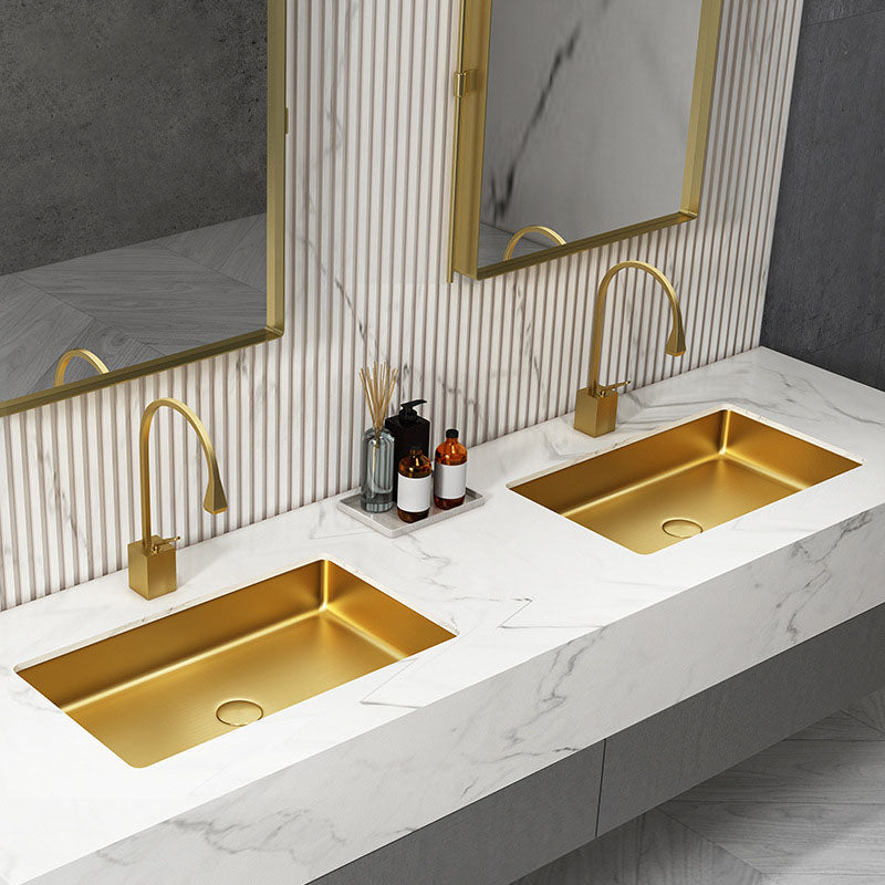Contemporary Bathroom Sink Metal Rectangular Drop-in Bathroom Sink with Pop-Up Drain Clearhalo 'Bathroom Remodel & Bathroom Fixtures' 'Bathroom Sinks & Faucet Components' 'Bathroom Sinks' 'bathroom_sink' 'Home Improvement' 'home_improvement' 'home_improvement_bathroom_sink' 6616274