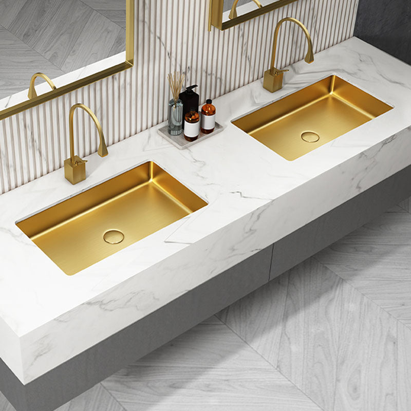 Contemporary Bathroom Sink Metal Rectangular Drop-in Bathroom Sink with Pop-Up Drain Clearhalo 'Bathroom Remodel & Bathroom Fixtures' 'Bathroom Sinks & Faucet Components' 'Bathroom Sinks' 'bathroom_sink' 'Home Improvement' 'home_improvement' 'home_improvement_bathroom_sink' 6616291