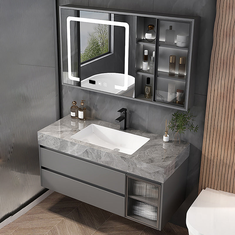 Modern Wall Mount Bath Vanity Gray Tone Vanity Cabinet with Mirror Cabinet Clearhalo 'Bathroom Remodel & Bathroom Fixtures' 'Bathroom Vanities' 'bathroom_vanities' 'Home Improvement' 'home_improvement' 'home_improvement_bathroom_vanities' 6616317