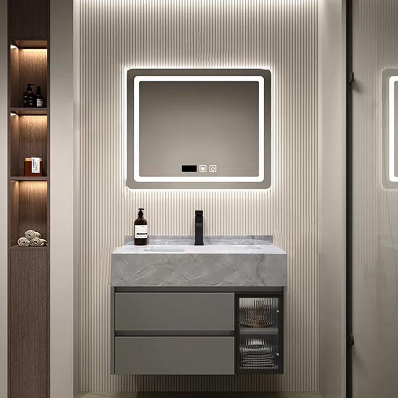Modern Wall Mount Bath Vanity Gray Tone Vanity Cabinet with Mirror Cabinet Vanity & Faucet & Mirrors Clearhalo 'Bathroom Remodel & Bathroom Fixtures' 'Bathroom Vanities' 'bathroom_vanities' 'Home Improvement' 'home_improvement' 'home_improvement_bathroom_vanities' 6616318