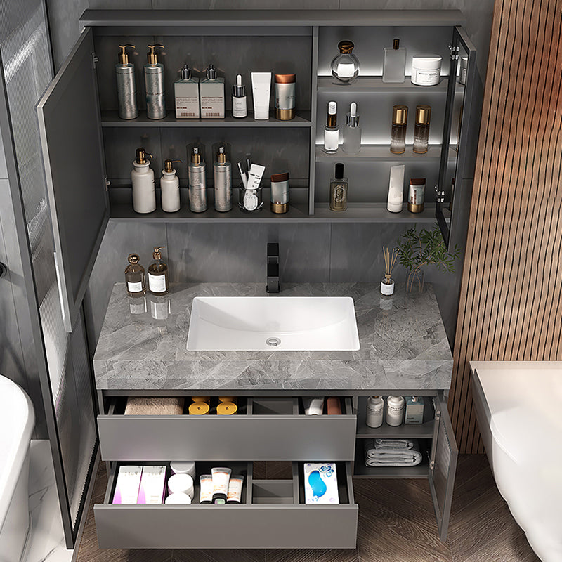 Modern Wall Mount Bath Vanity Gray Tone Vanity Cabinet with Mirror Cabinet Clearhalo 'Bathroom Remodel & Bathroom Fixtures' 'Bathroom Vanities' 'bathroom_vanities' 'Home Improvement' 'home_improvement' 'home_improvement_bathroom_vanities' 6616320