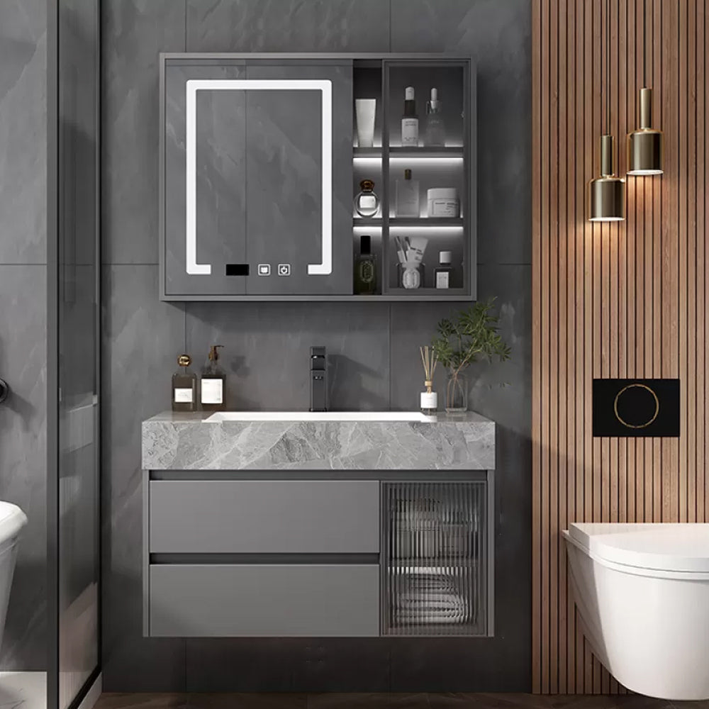 Modern Wall Mount Bath Vanity Gray Tone Vanity Cabinet with Mirror Cabinet Vanity & Faucet & Fully Sealed Smart Mirror Cabinet Clearhalo 'Bathroom Remodel & Bathroom Fixtures' 'Bathroom Vanities' 'bathroom_vanities' 'Home Improvement' 'home_improvement' 'home_improvement_bathroom_vanities' 6616323
