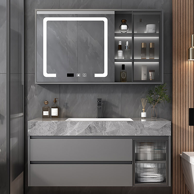 Modern Wall Mount Bath Vanity Gray Tone Vanity Cabinet with Mirror Cabinet Vanity & Faucet & Fully Sealed Smart Mirror Cabinet Clearhalo 'Bathroom Remodel & Bathroom Fixtures' 'Bathroom Vanities' 'bathroom_vanities' 'Home Improvement' 'home_improvement' 'home_improvement_bathroom_vanities' 6616324