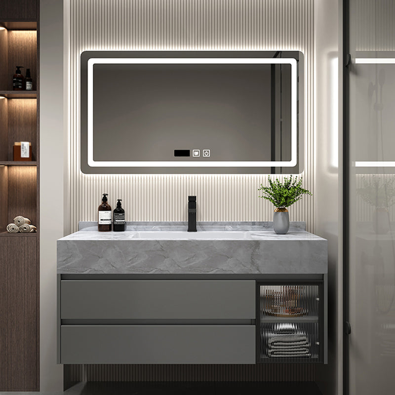 Modern Wall Mount Bath Vanity Gray Tone Vanity Cabinet with Mirror Cabinet Vanity & Faucet & Mirrors Clearhalo 'Bathroom Remodel & Bathroom Fixtures' 'Bathroom Vanities' 'bathroom_vanities' 'Home Improvement' 'home_improvement' 'home_improvement_bathroom_vanities' 6616333